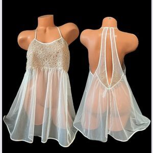 Victorias Secret Crochet Lace Front / Sexy Sheer Mesh babydoll Racerback Large